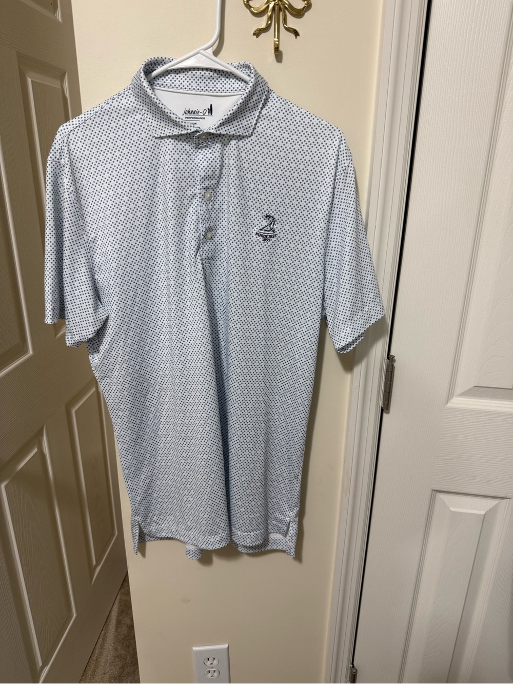johnnie-O Light Blue Microdot Performance Polo with Pinehurst Logo